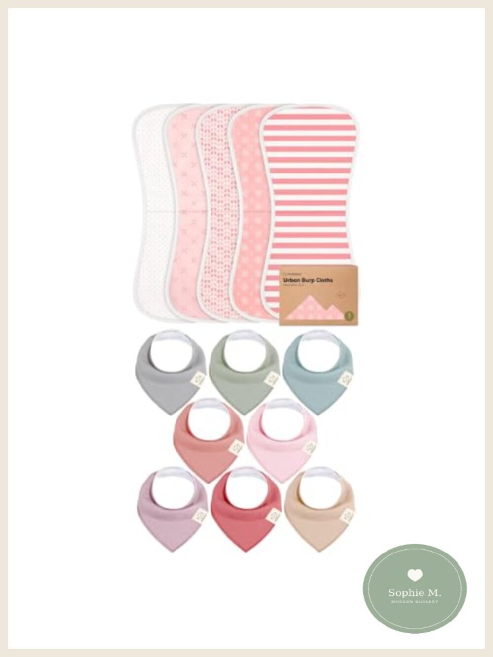 5-Pack Burp Cloths 8-Pack Bandana Bibs GOTS Cotton Drool Bibs